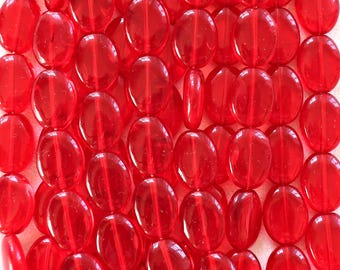 25 transparent siam red flat oval Czech Glass  beads, 12mm x 9mm pressed glass beads C0055