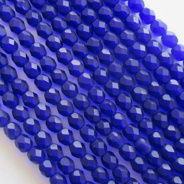 25 6mm Czech glass bead - matte cobalt blue fire polished faceted round beads - C0034