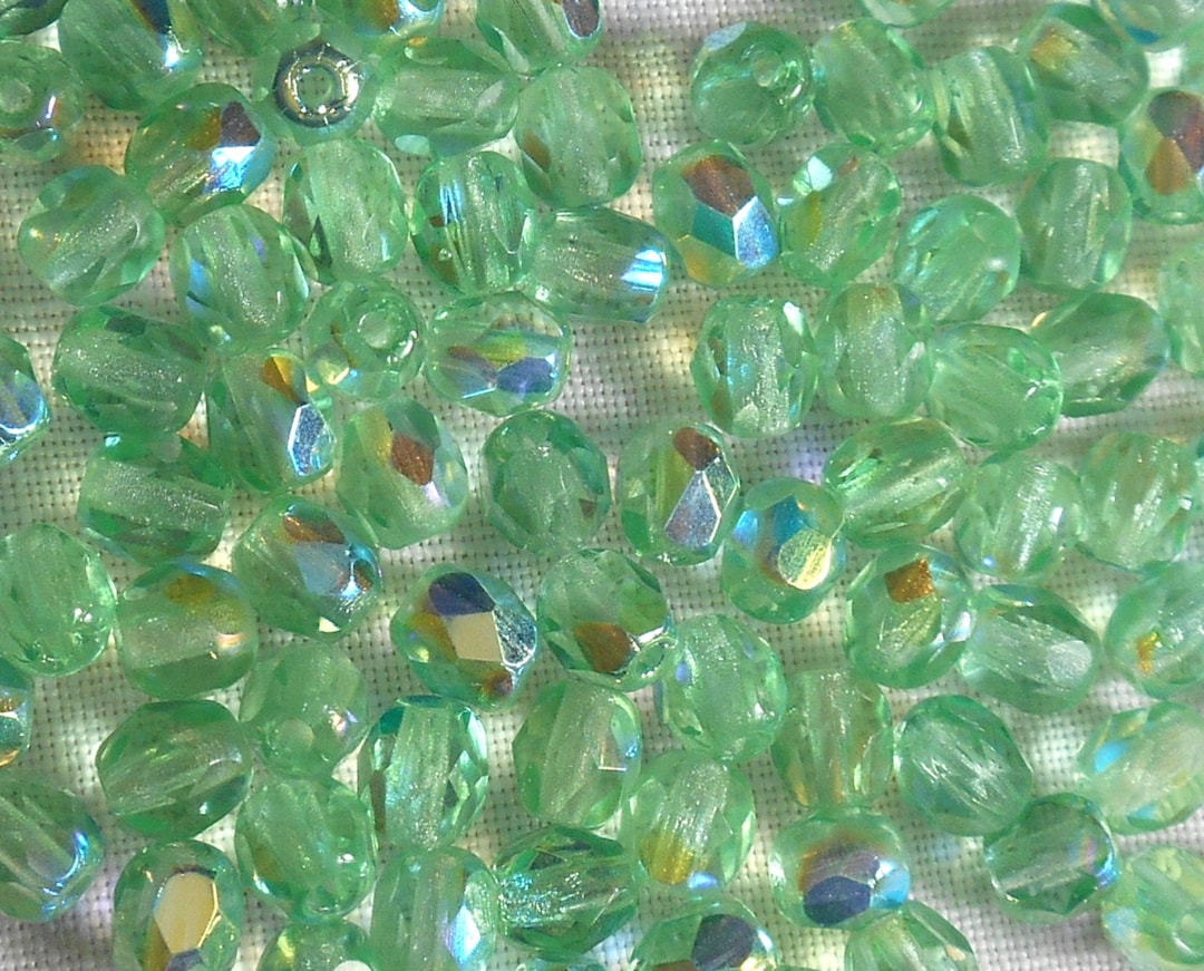 50 4mm Czech Mint Green AB Glass Beads Firepolished Faceted Etsy