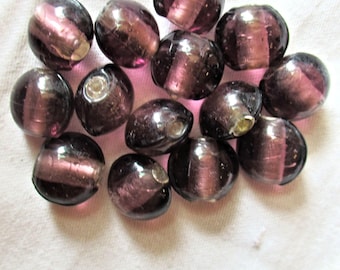 Lot of ten amethyst / purple silver foil glass beads - large oval purple or amethyst focal beads - approx 16 x 14mm made in India 6801