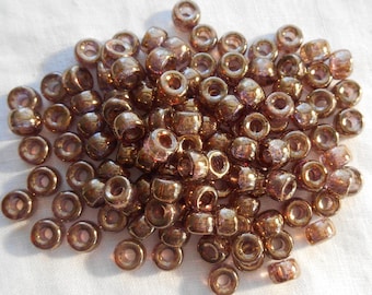 50 6mm Czech Lumi Brown glass pony roller beads, large hole crow beads, C0067