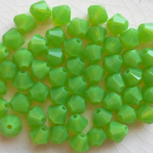 Lot of 24 6mm Opaque Green Opal Czech Preciosa Crystal bicone beads, faceted glass green bicones C4801