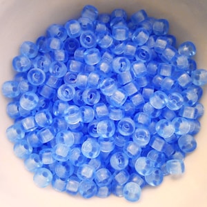 50 6mm Czech Transparent Light Sapphire blue pony roller beads, large hole blue glass crow beads, C0096