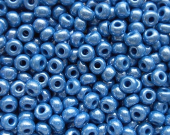 24 grams Opaque Blue Denim Luster Czech 6/0 glass seed beads, size 6 Preciosa Rocaille 4mm spacer beads, large, big hole C0824