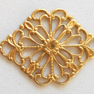 12 Raw Brass Diamond, Oval Filigree Connectors, filigree brass stampings, 21 x 15mm, made in the USA C6101