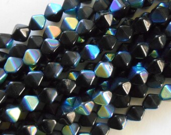50 6mm Jet Black AB bicones pressed glass Czech beads, C8650