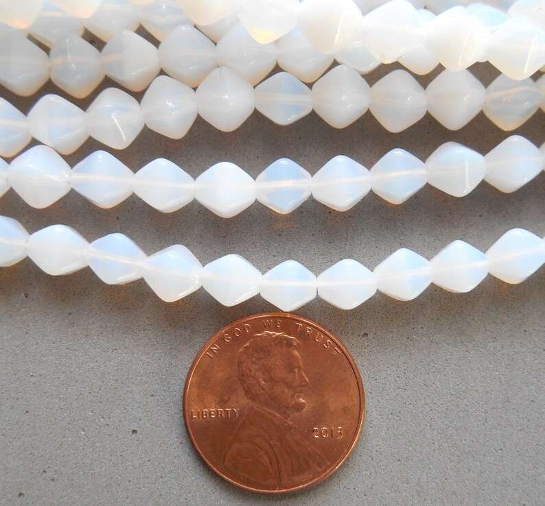 50 6mm Milky White bicone beads, pressed glass Czech bicones, C0082 image 2