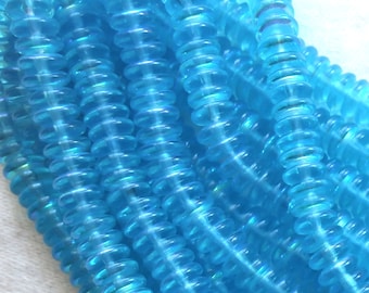 Lot of 50 6mm Czech glass rondelle beads, transparent aqua blue AB flat spacers or rondelles C3701