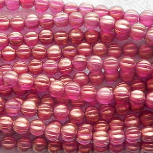 Lot of 50 5mm Halo Madder Rose melon beads, deep pink Czech glass beads C33150