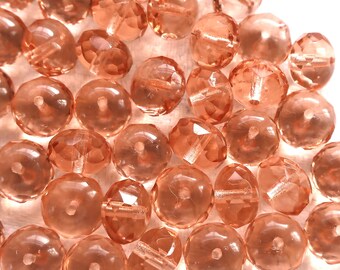 Lot of 25 transparent Pink puffy rondelles , 6 x 9mm faceted Czech glass rondelle beads C0601