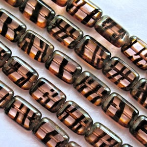 Lot of 24 Czech glass rectangle beads - transparent rosaline pink tortoiseshell - tortoise shell - C45101