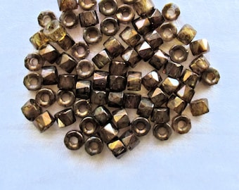 50 6mm Czech glass pony beads - Lumi Brown crow,  roller beads - large hole iridescent brown faceted fire polished beads, C00311