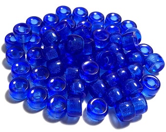 Twenty-five 9mm Czech glass pony, crow, roller beads - sapphire blue large hole beads - C0094