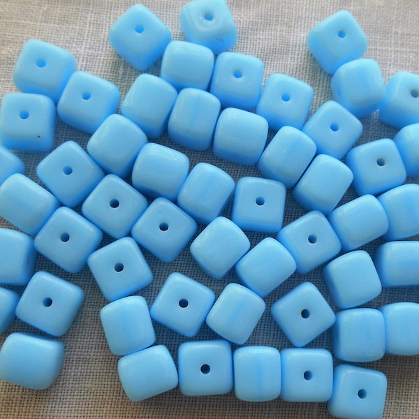 Lot of 25 Opaque Turquoise Blue Cube Beads, 5 x 7mm Czech glass beads, C6225