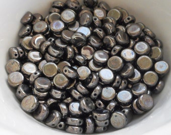 50 6mm Czech glass flat round gray metallic hematite beads, little coin or disc beads C0094