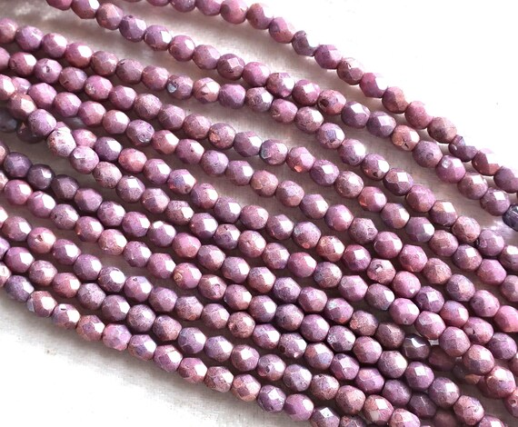 Lot of 50 4mm Opaque Amethyst Luster Czech Glass Beads, Faceted