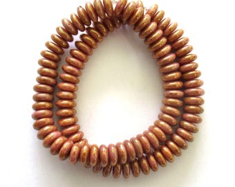 Lot of 50 6mm Czech glass rondelle spacer beads - opaque pink with a luster goldstone finish -  spacers or rondelles C00601
