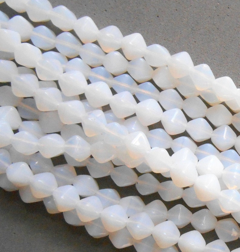 50 6mm Milky White bicone beads, pressed glass Czech bicones, C0082 image 3