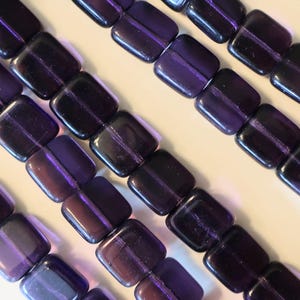 Lot of 25 9mm one hole flat square Czech glass beads - transparent tanzanite purple, violet C0028