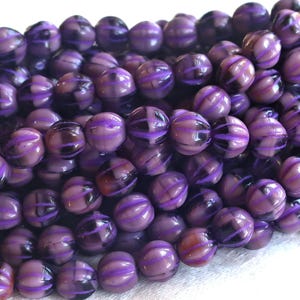 25 Czech glass melon beads, 6mm opaque purple, amethyst pressed glass beads  C0901
