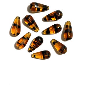 Six large Czech glass teardrop beads - 20 x 9mm tortoiseshell or tortoise shell drop or pear beads - C0055