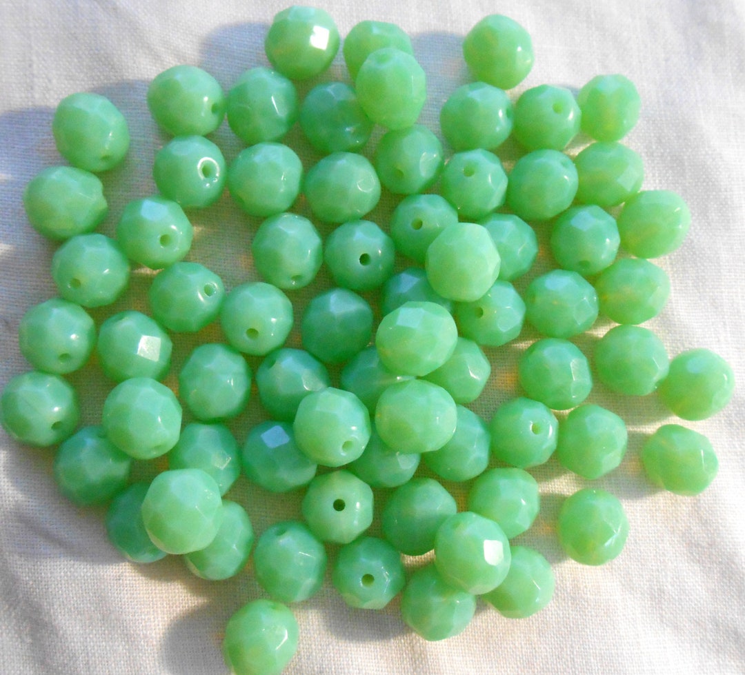 25 8mm Jade Green Opal Beads, Opaque Faceted Round Firepolished