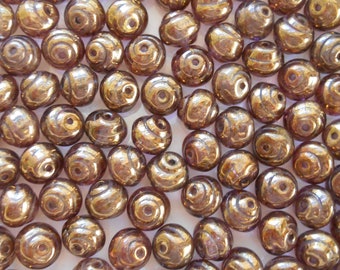 25 8mm Czech Baroque Lumi Brown iridescent snail beads, glass beads C4425