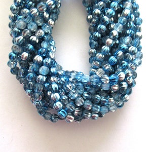 Fifty 5mm Czech glass melon beads - Pressed capri blue half silver beads  - 0097