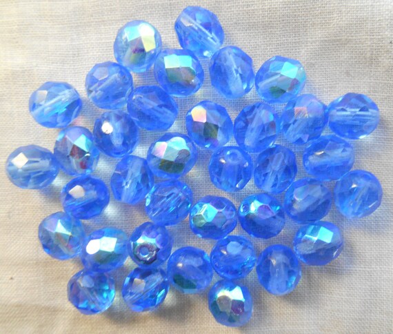 100 Pcs 6mm Czech Fire Polished Faceted Round Glass Beads LIGHT SAPPHIRE 