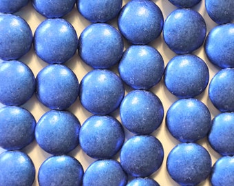 Lot of 8 Czech glass coin beads - 14mm puffy pillow beads - Satin Metallic Blue -  C0601