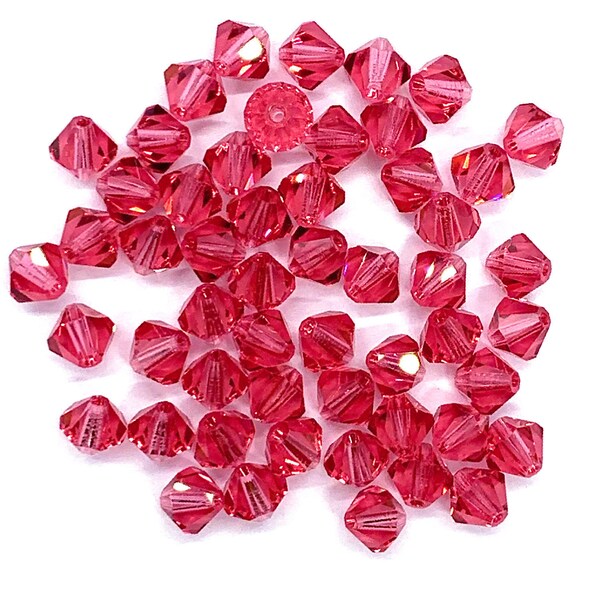 Lot of 24 6mm Indian pink Czech Preciosa Crystal bicone beads - faceted glass bicones C0079