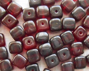 Lot of 25 Dark Garnet Red Cube Beads, 5 x 7mm Czech glass beads, C6125