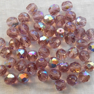 25 8 mm lichte amethist, paarse AB Tsjechische glaskralen, gepolijste ronde gefacetteerde glaskralen C1650