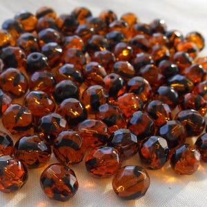 25 8mm Tortoise Shell, Tortoiseshell, Amber faceted round fire polished glass beads C0039 image 2