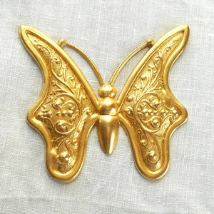 1 raw large raw brass stamping, art nouveau, deco, Victorian butterfly, pendant, charm, connector, ornament, 59mm x 56mm, USA made C8901