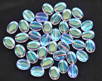 25 Crystal AB flat oval Czech Glass  beads, 12mm x 9mm pressed glass beads C0095