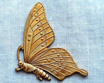1 raw raw brass stamping, art nouveau, deco, Victorian butterfly, pendant, charm, connector, ornament, 47mm x 28mm, USA made C02101