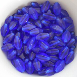 25 11mm x 7mm Cobalt Blue Czech glass lantern or tube beads C0034
