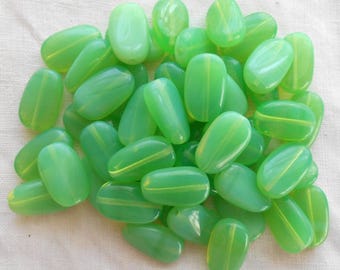 15 Jade Green Opal slightly twisted oval Czech Glass beads, 14mm x 8mm pressed glass beads C0008