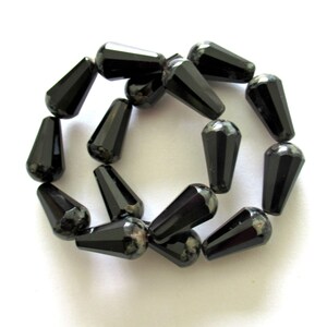 8 Czech glass faceted teardrop beads - 8 x 15mm jet black with a picasso finish on the ends - large drop beads - 00591
