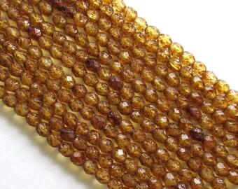 25 6mm Czech glass beads - Crystal Stone Picasso beads - transparent brown beads - fire polished faceted round beads - C0096