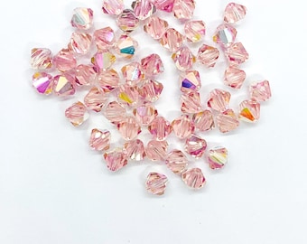 Lot of 24 6mm light rose pink AB Czech Preciosa Crystal bicone beads - faceted glass bicones C0641
