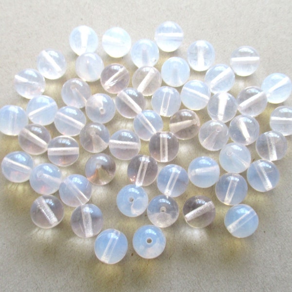 Lot of 25 8mm Czech glass druks - translucent milky white neutral opaline smooth round druk beads C0005