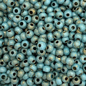 24 grams Czech glass seed beads - 6/0 etched turquoise or teal blue with gold accents Preciosa Rocaille seed beads - C00002