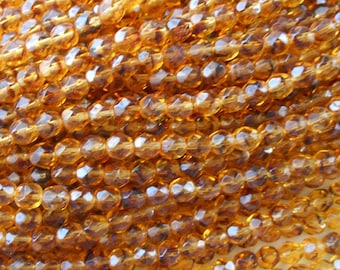 25 6mm Tortoise Shell, Tortoiseshell, Amber faceted round firepolished glass beads C7425