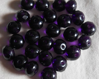 Lot of 25 6 x 9mm Deep Purple, Violet Amethyst puffy rondelle beads, firepolished, faceted Czech glass beads C2725