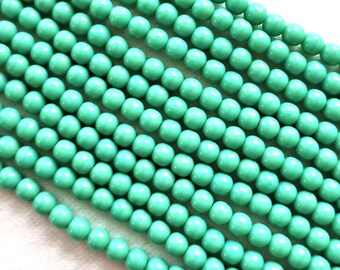 Lot of 100 4mm Opaque Turquoise Green Czech glass druks,  smooth round druk beads C0087