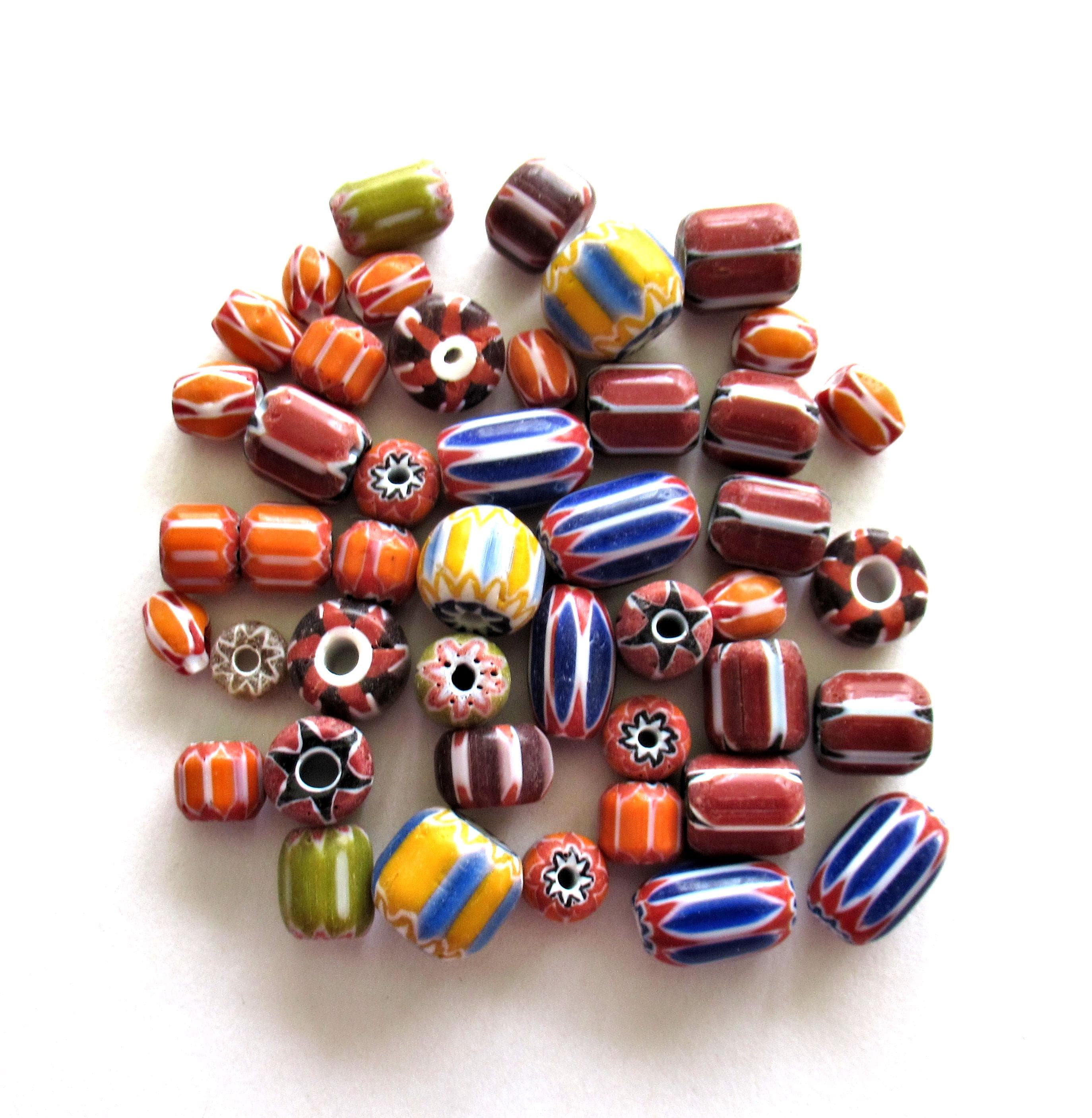 Chevron Bead Mix - Variety of Multi-colored Glass Big Hole Beads