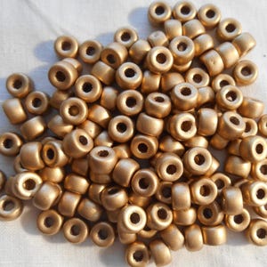 Fifty 6mm Czech Matte Metallic Gold glass pony roller beads, large hole crow beads, C0096
