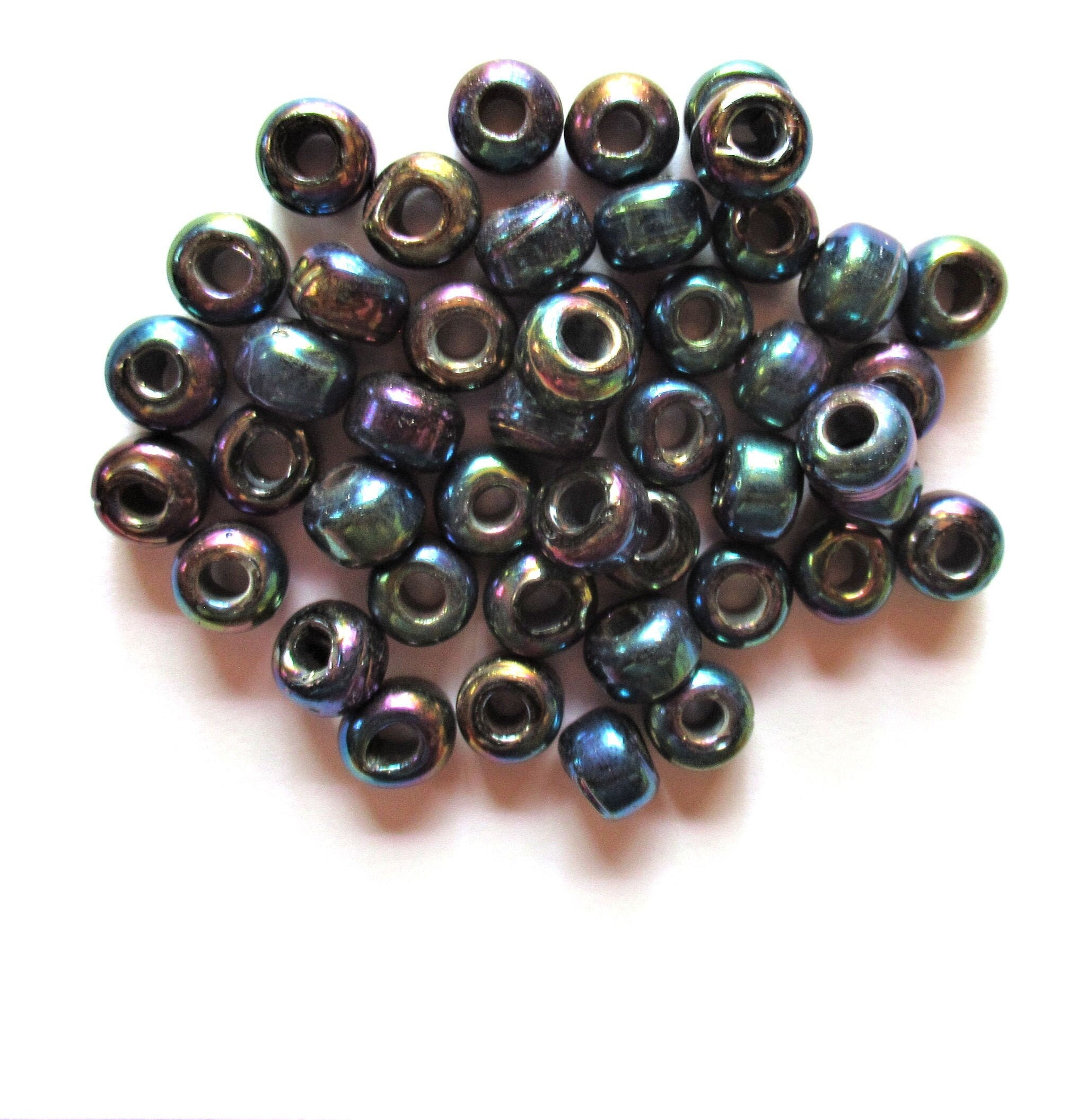50 6mm Czech Blue Iris pony roller beads, large hole iridescent